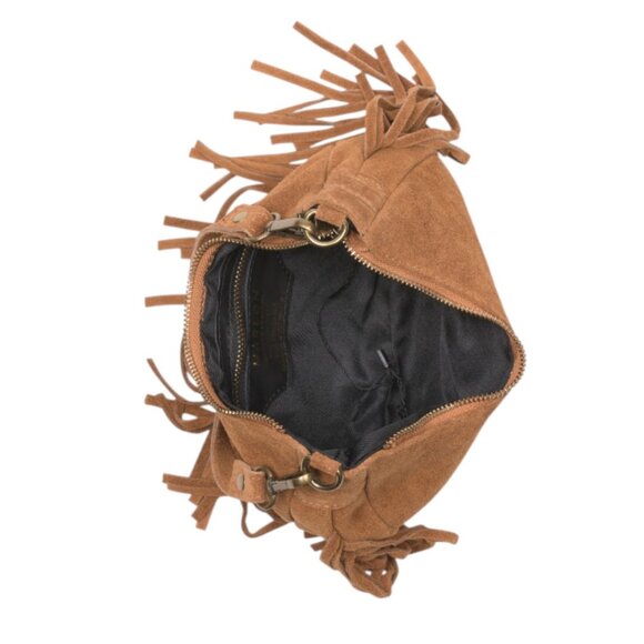 MARLON Made In Italy Suede Crescent Shoulder Bag With Fringe - Picture 3 of 4